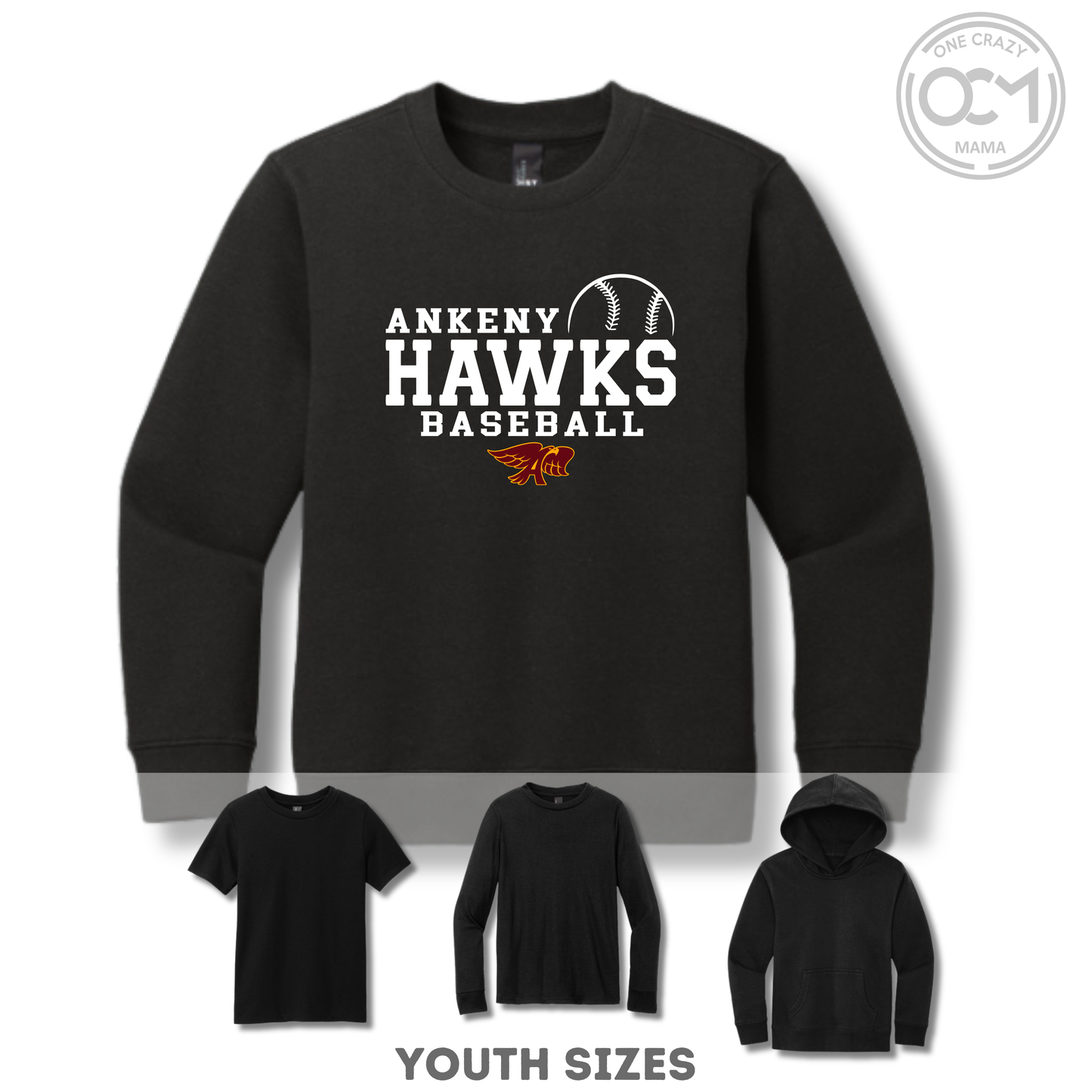 Youth - Multiple Apparel Options (Ankeny Hawks Baseball)