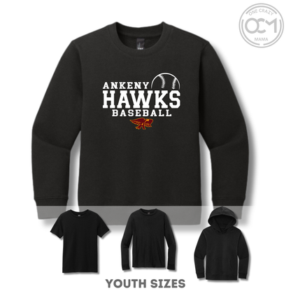 Youth - Multiple Apparel Options (Ankeny Hawks Baseball)
