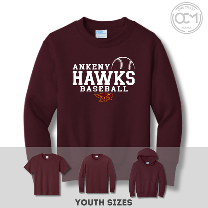Youth - Multiple Apparel Options (Ankeny Hawks Baseball)