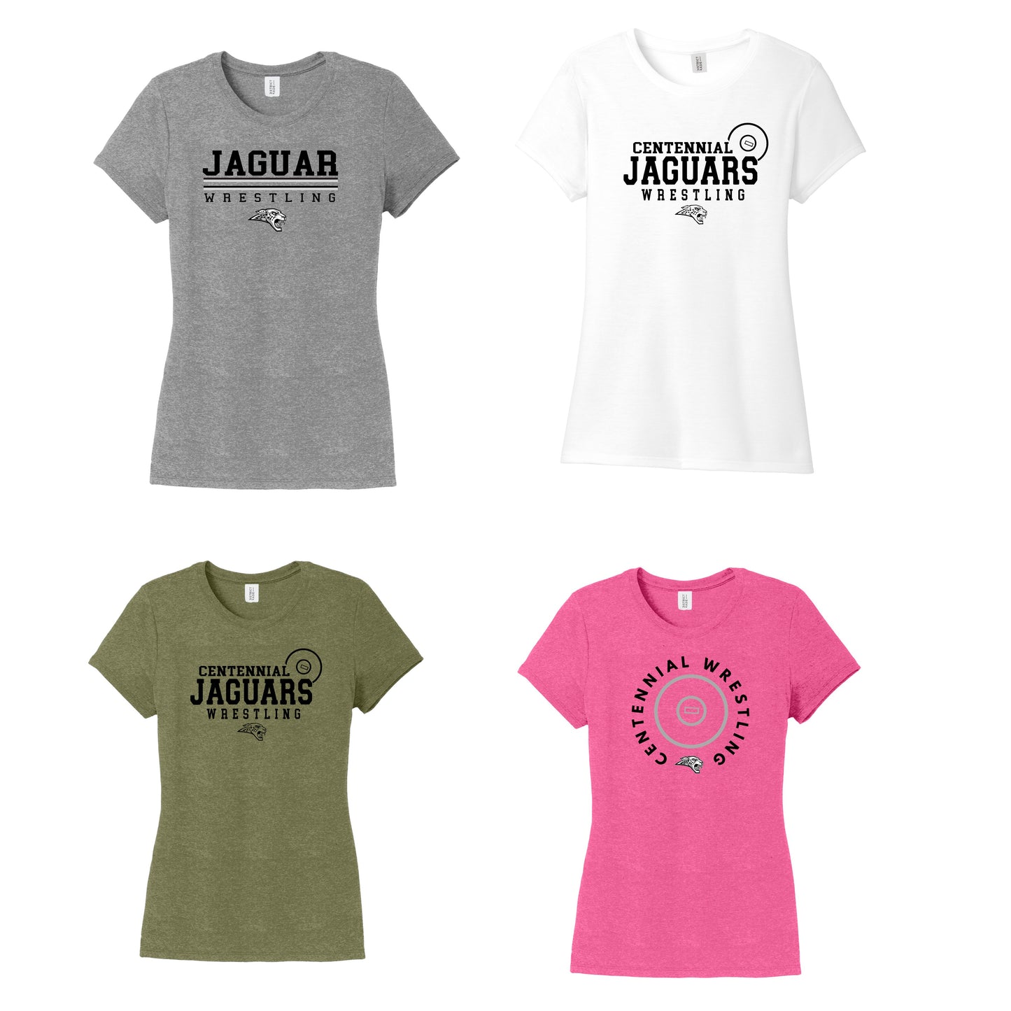 Ladies -  (3 Logos -You Pick) District Perfect Tri Tee (Centennial Jaguar Wrestling )