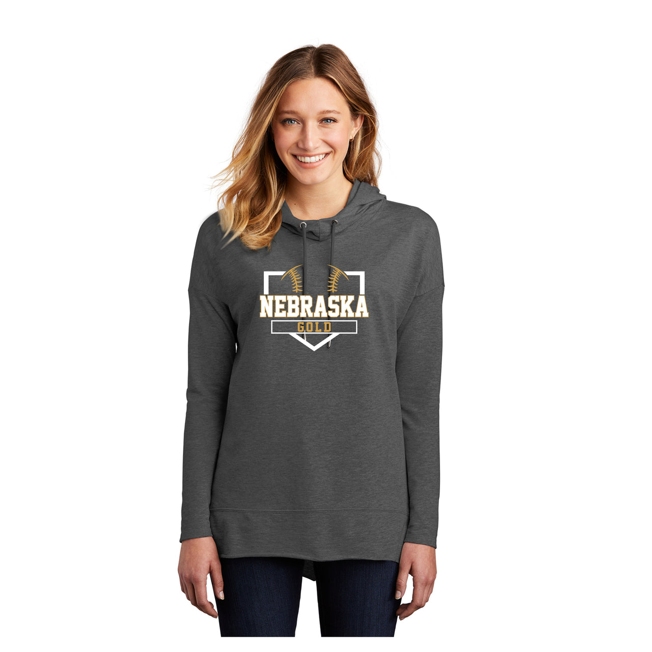 Ladies - Featherweight French Terry Hooded Tee (Nebraska Gold)