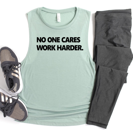 No One Cares - Ladies Flowy Scoop Muscle Tank