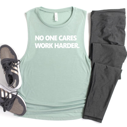 No One Cares - Ladies Flowy Scoop Muscle Tank