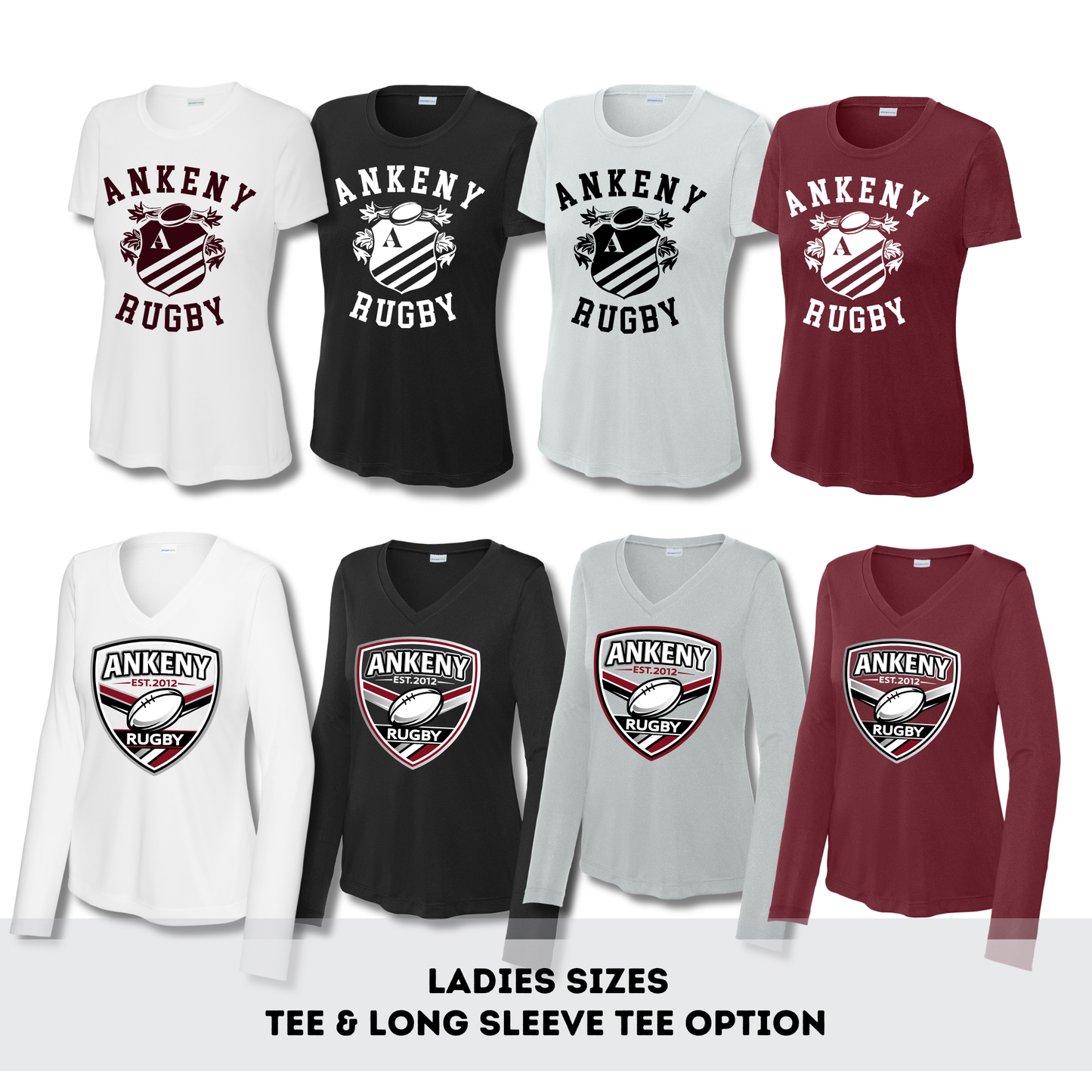 Ladies - Performance Tee & Long Sleeve Vneck Tee (Ankeny Rubgy)