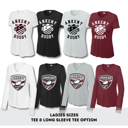 Ladies - Performance Tee & Long Sleeve Vneck Tee (Ankeny Rubgy)