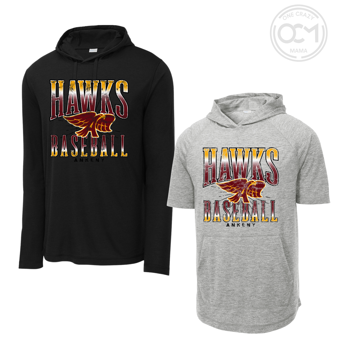Adult - Hooded Tees (Ankeny Hawks Baseball)