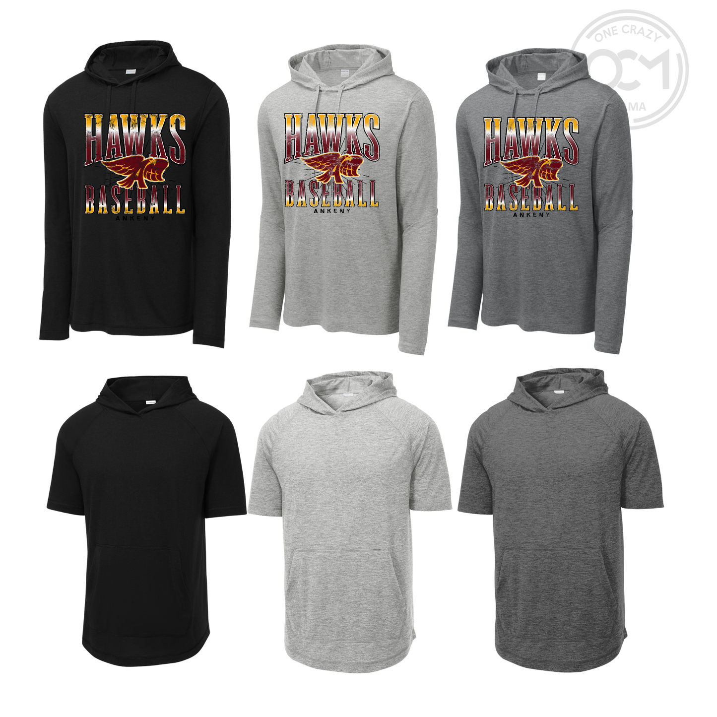 Adult - Hooded Tees (Ankeny Hawks Baseball)