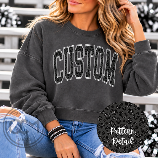 CUSTOM | Black Leopard Faux Glitter Varsity Arch
