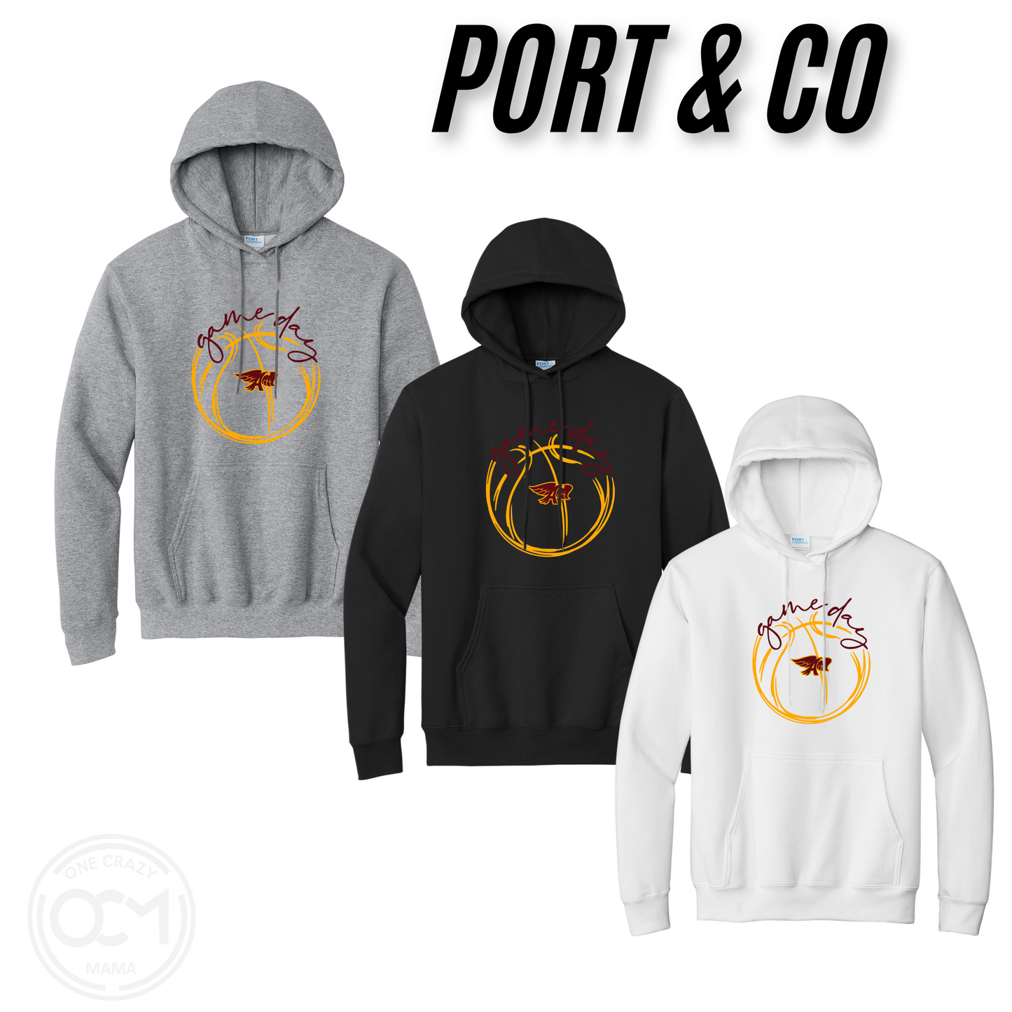 Adult & Youth - Port & Co Fleece Hooded Sweatshirt  (Game Day Basketball - Hawks)