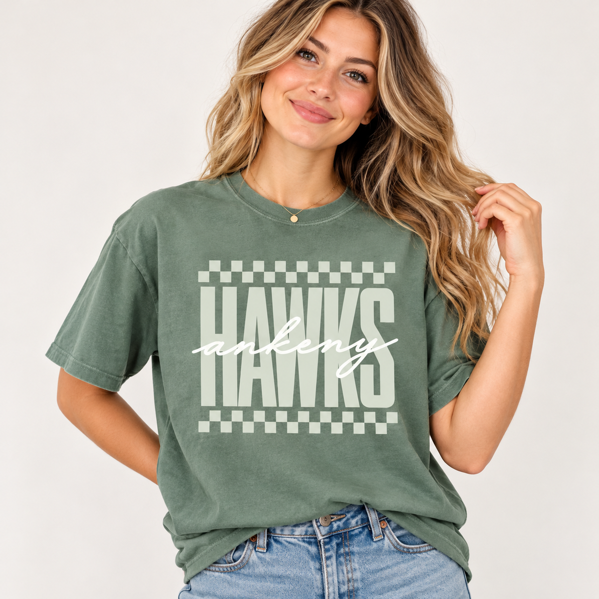 Checkered Mascot Tee | Ankeny Hawks Collection