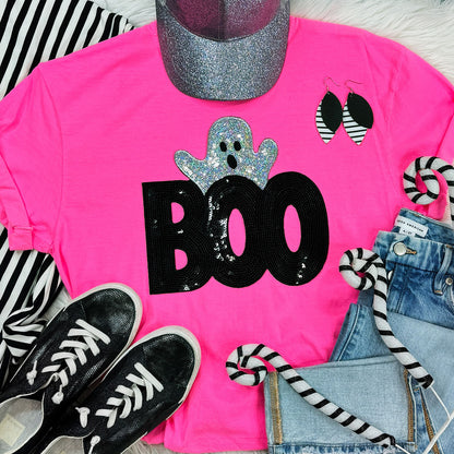 Adult - Boo Sequin Ghost Patch Tees & Sweatshirts (Comfort Colors)