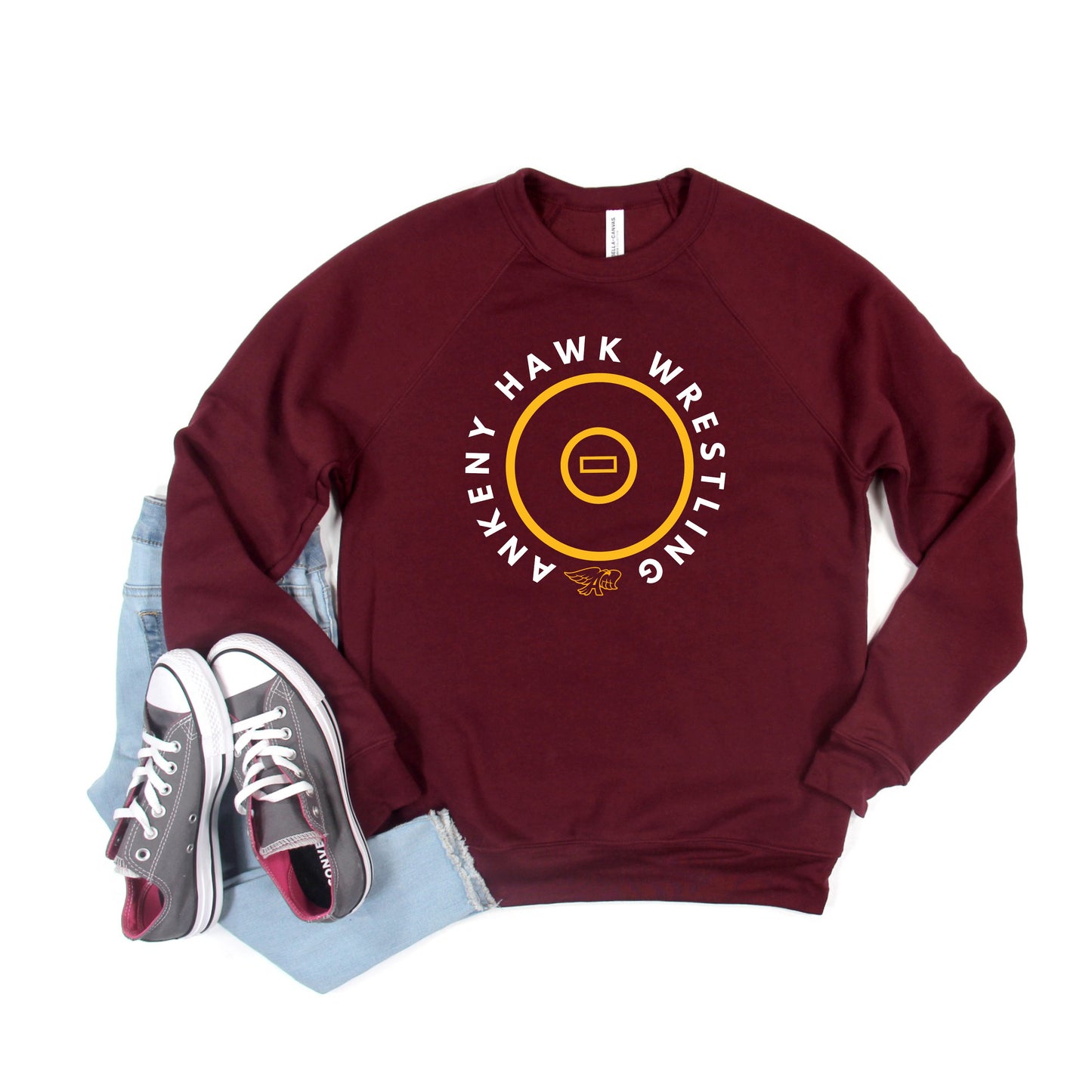 Adult -  Unisex Raglan Crewneck Sweatshirt (Ankeny Hawks Wrestling)