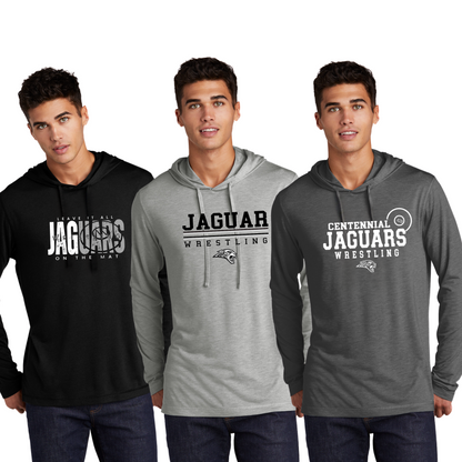 Adult -  (5 Designs)  Long Sleeve Hooded Tee (Centennial Jaguar Wrestling)