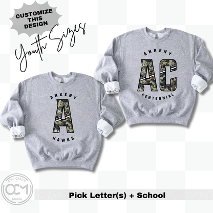 Youth - Custom Camo Letter(s) + School (Custom Apparel)