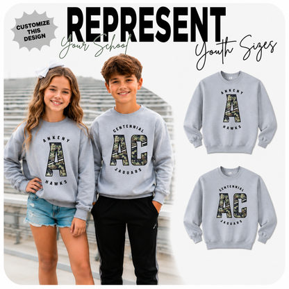 Youth - Custom Camo Letter(s) + School (Custom Apparel)