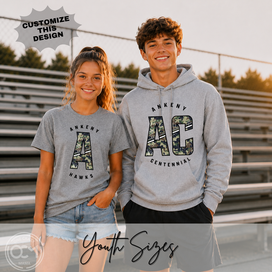 Youth - Custom Camo Letter(s) + School (Custom Apparel)