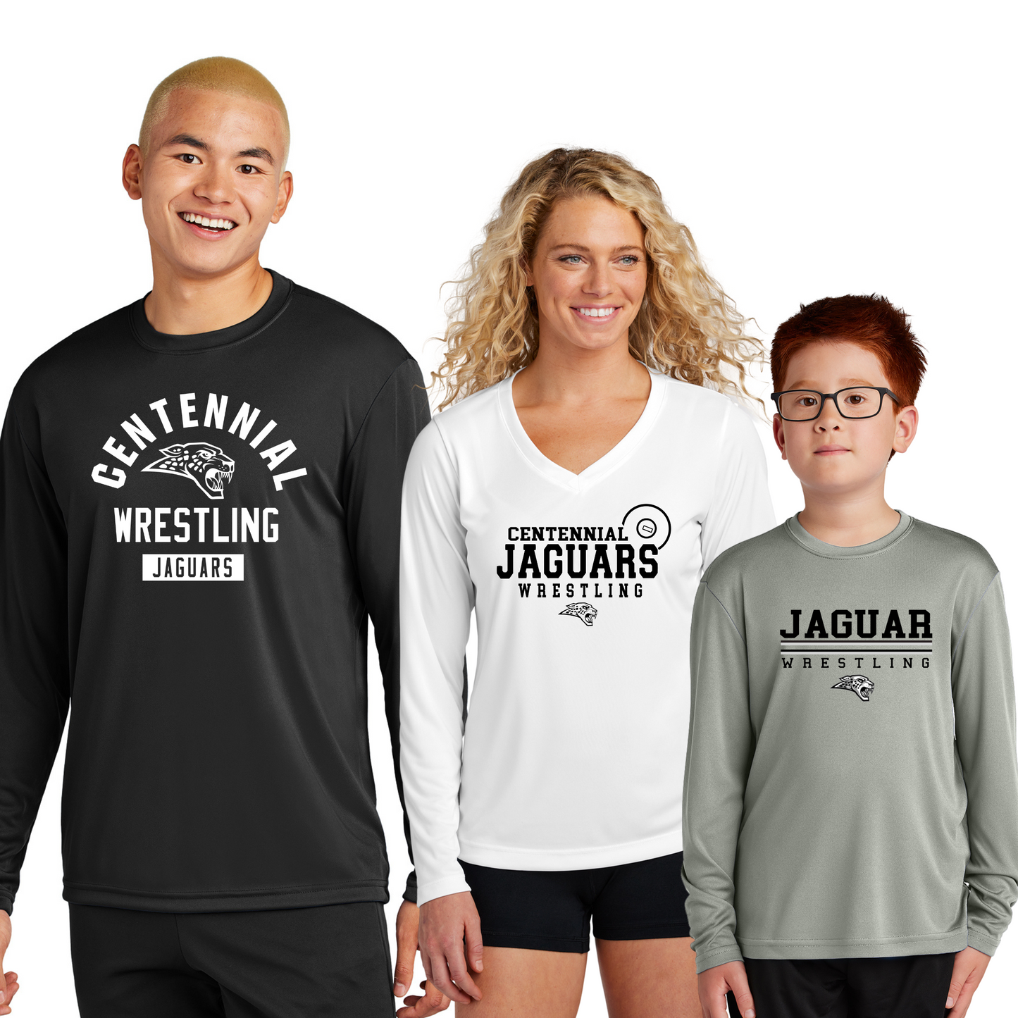 Adult, Ladies & Youth - (5 Designs) Dri Fit Long Sleeve Tee (Centennial Jaguar Wrestling)