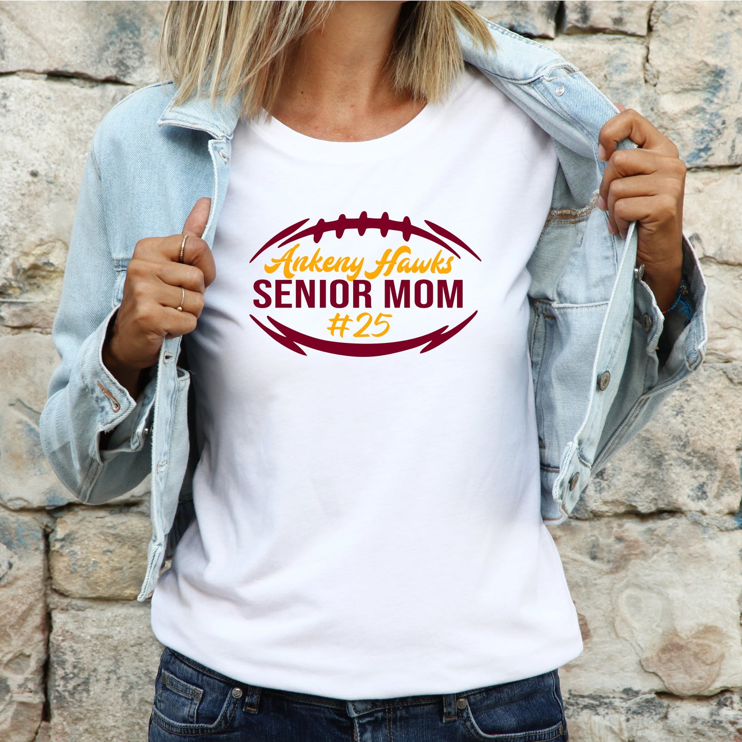 Ankeny Hawks Senior Football Moms 2024-2025 (6 apparel options - Option to add # to front & back)