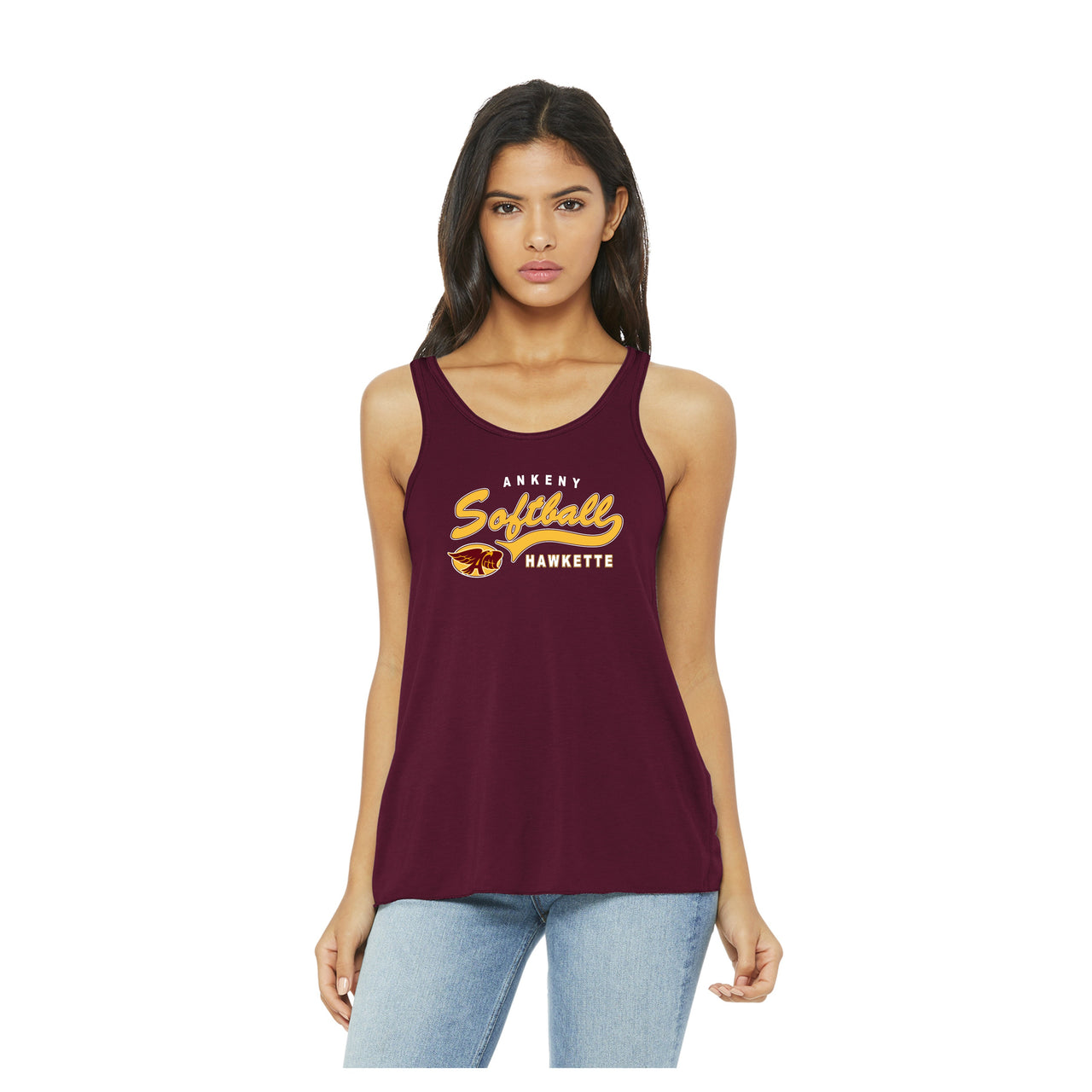 Ladies - Flowy Racerback Tank - (Ankeny Hawkette Softball)