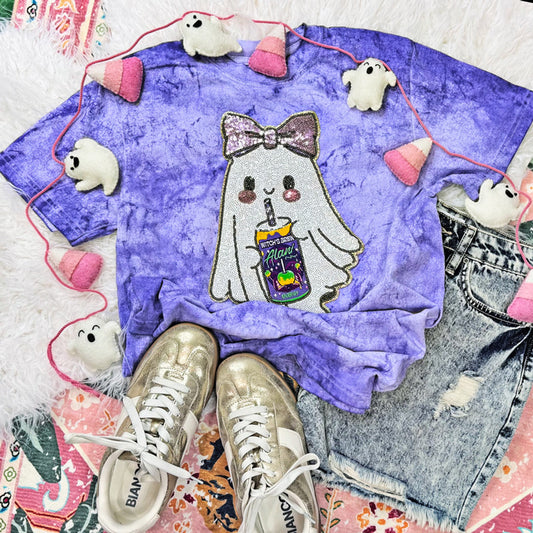 Adult - Ghost "Witches Brew" Sequin Patch Tee & Sweatshirt (Comfort Colors)