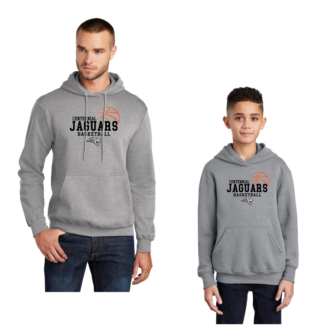 Adult & Youth - Unisex Fleece Hooded Sweatshirt -3 Designs - (Centennial Jaguar Basketball)