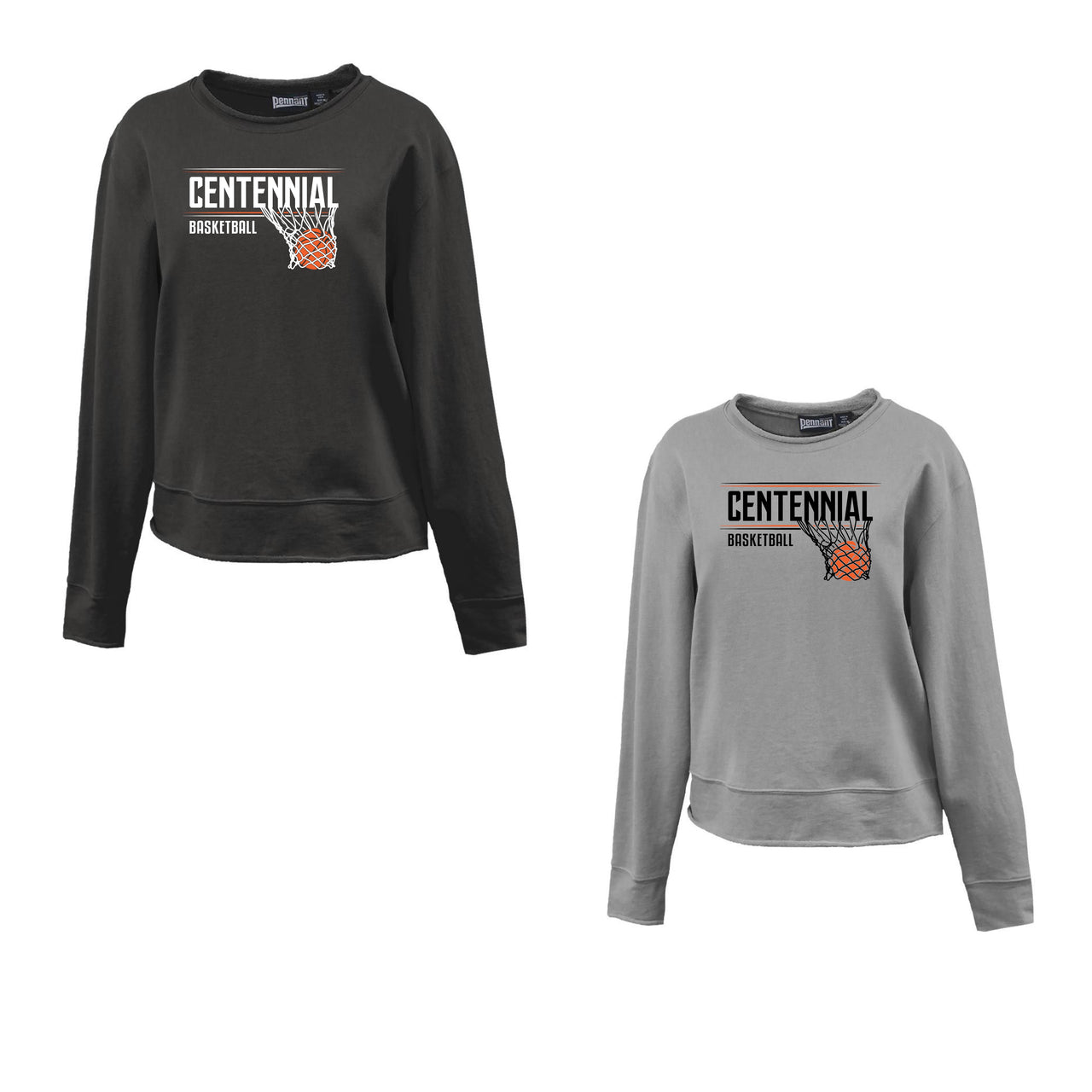 Ladies - Roll Edge Crewneck Sweatshirt - 3 Designs - (Centennial Jaguars Basketball)