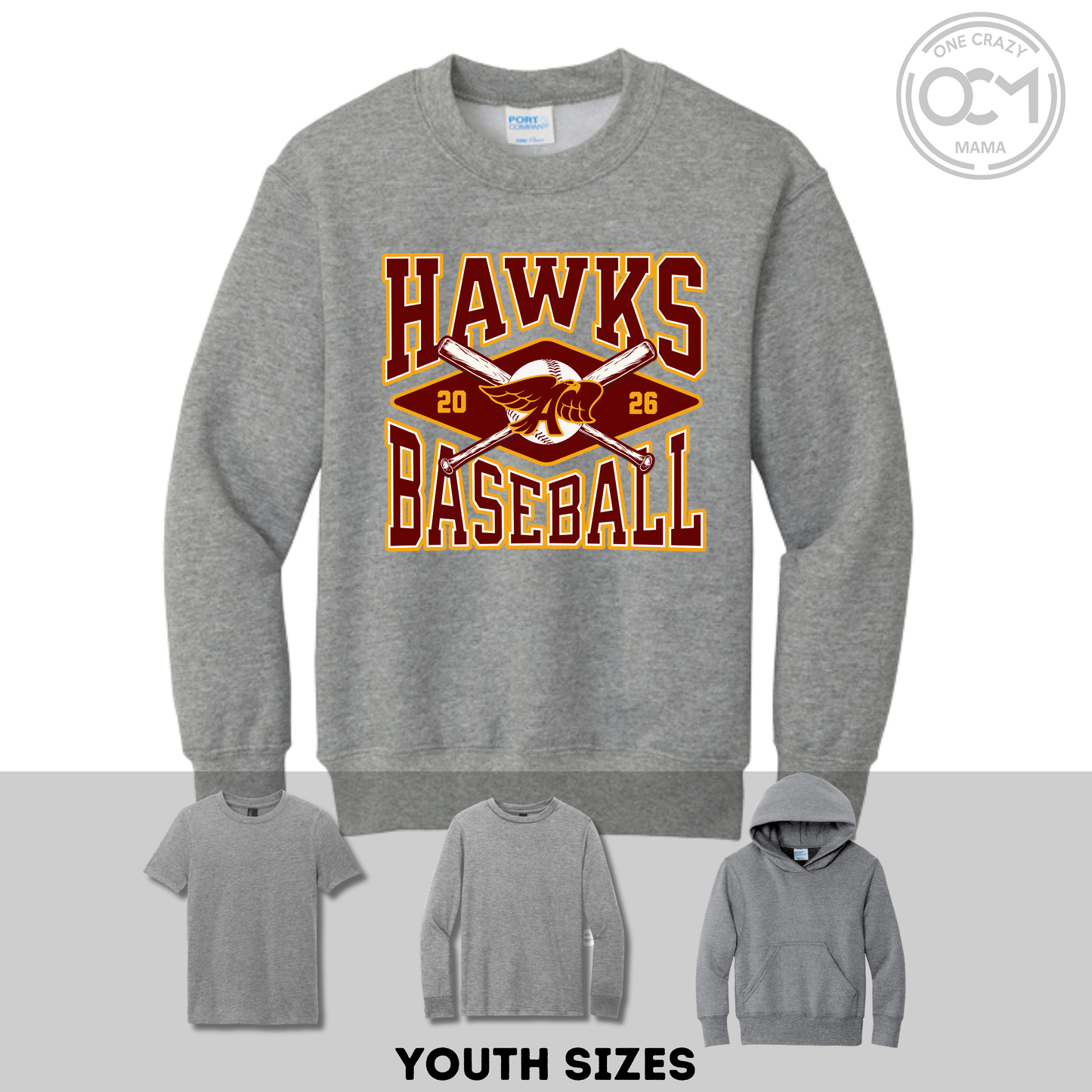 Youth - Multiple Apparel Options (Ankeny Hawks Baseball)