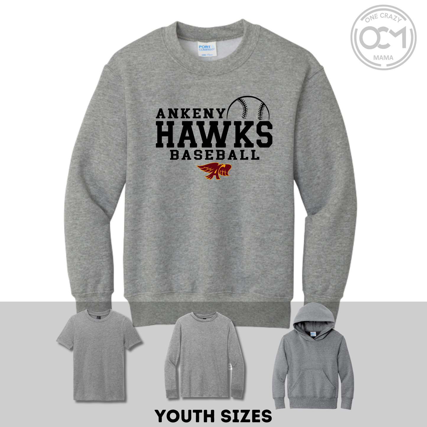 Youth - Multiple Apparel Options (Ankeny Hawks Baseball)