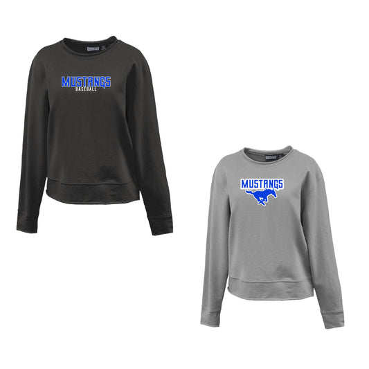 Ladies - Rolled Edge Crewneck Sweatshirt - (Ankeny Mustangs Baseball)