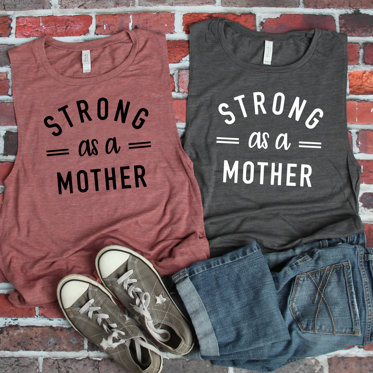 Strong as a Mother - Ladies Flowy Scoop Muscle Tank