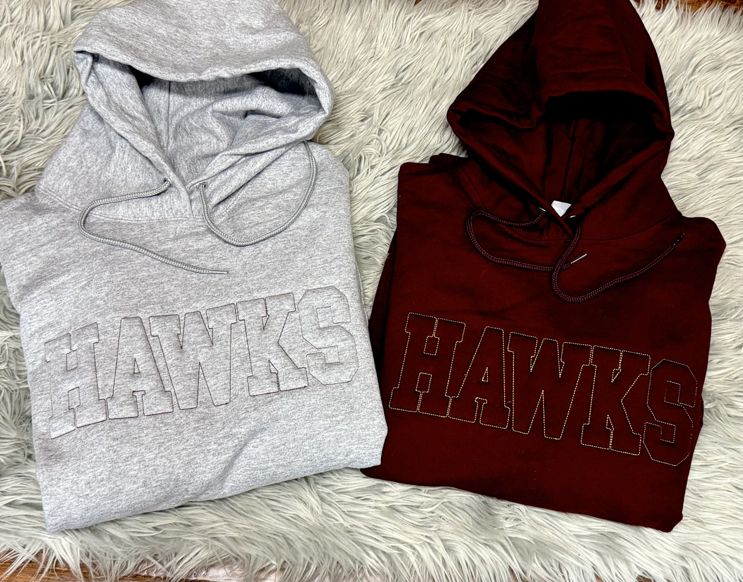 Available Now - Ankeny Hawks -  Embossed Embroidered Hoodie (Grey & Maroon -Lg)