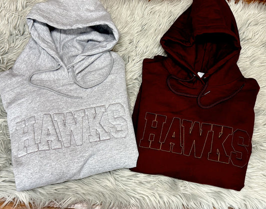 Available Now - Ankeny Hawks -  Embossed Embroidered Hoodie (Grey & Maroon -Lg)
