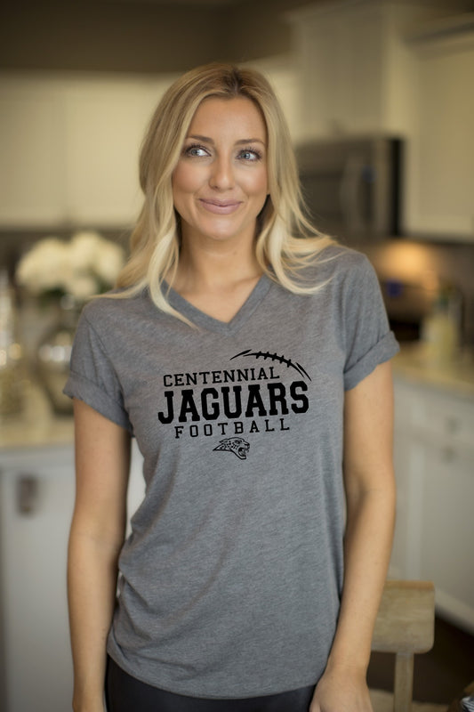 Adult - Unisex Vneck Tee - (4 Design Options) (Centennial Jaguars Football 2023)