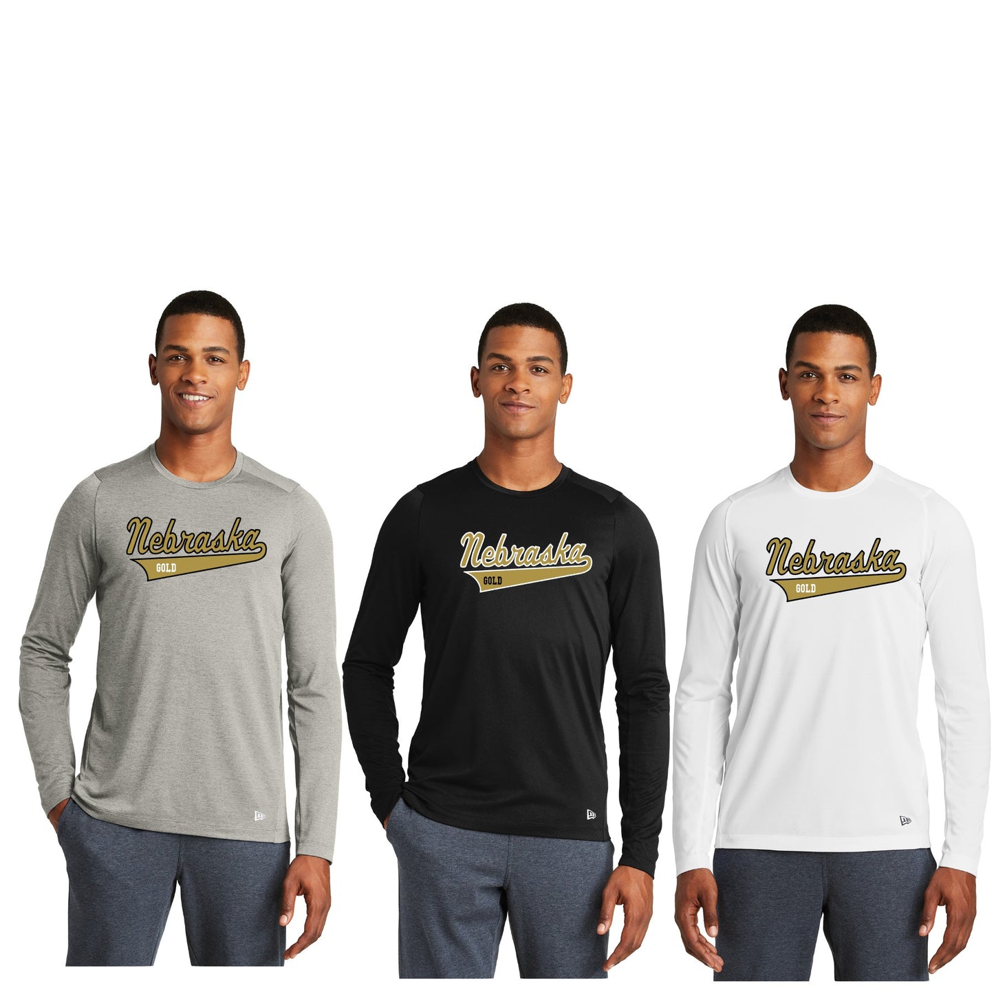 Adult - New Era Performance Long Sleeve Crew Tee - (Nebraska Gold)