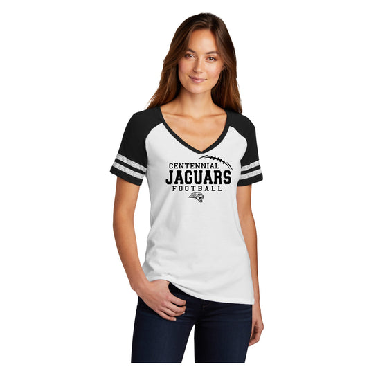 Ladies - Game Day Vneck Tee (4 Design Options) - Centennial Jaguars Football 2022