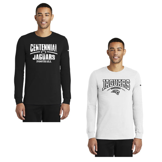 Adult - Nike Dri-FIT Cotton/Poly Long Sleeve Tee -(3 Design Options) - (Centennial Jaguars Football 2023)