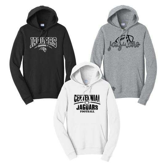 Adult, Ladies & Youth - Core Fleece Pullover Hooded Sweatshirt (4 Designs Options)- (Centennial Jaguars Football 2023)